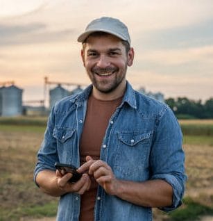 istockphoto-1451087401-612×612 Smiling male farmer text messaging on smart phone while standing in agricultural field against sky